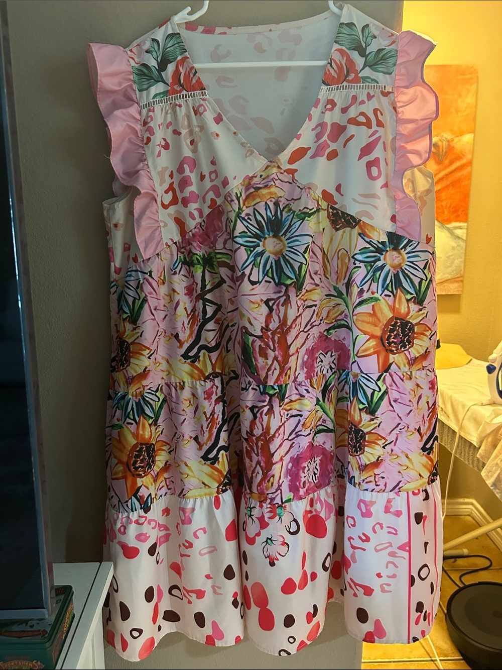 Floral & Animal Print Ruffle Sleeve Tunic - Pink Multi